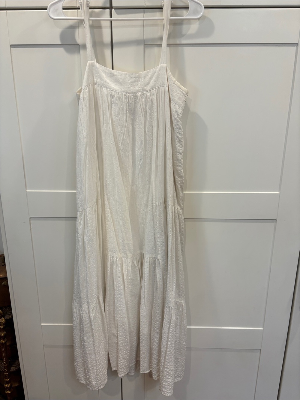 Carly Jean Los Angeles White Tiered Maxi Dress with Spaghetti Straps